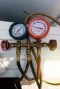 Coolant gauges, measuring equipment for investigate and refueling of air conditioners. Pressure Measurement Ã¢â¬â Manometers Royalty Free Stock Photo